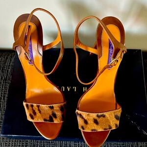 Ralph Lauren Purple Label Haircalf/Burn Calf Sandal Heels 39.5 B